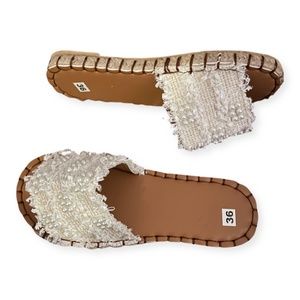 Fabric and pearl slip on sandal